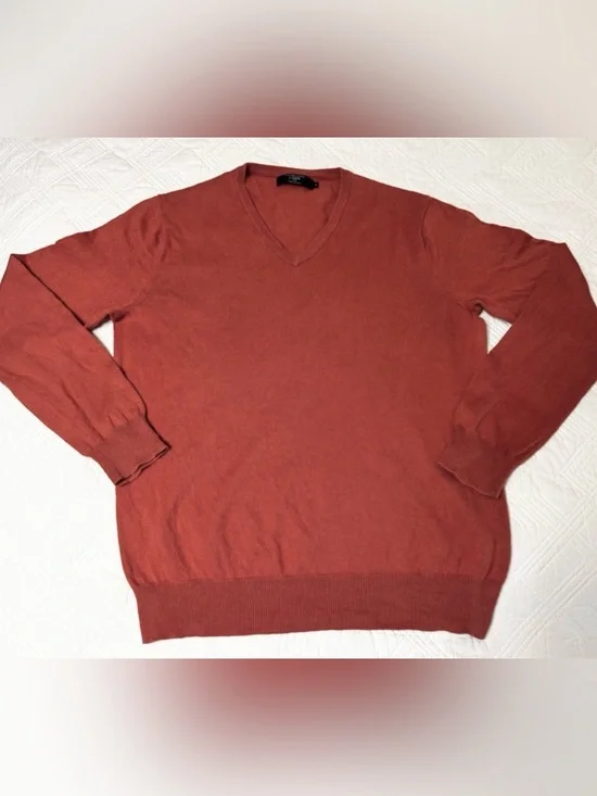 J. Crew Men’s Orange Cotton Cashmere Blend VNeck Sweater Size Medium