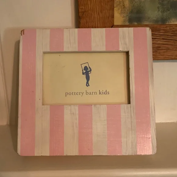 Pottery Barn Kids Pink & White Striped Wood Photo Frame