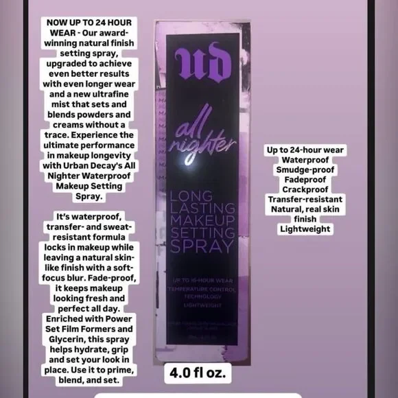 Urban Decay All Nighter Setting Spray - Purple and Black