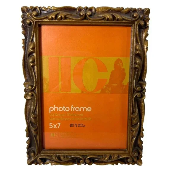 1973 Ornate Bronze-Tone 5x7 Photo Frame By IIC MCM Made In USA Hang or Standing