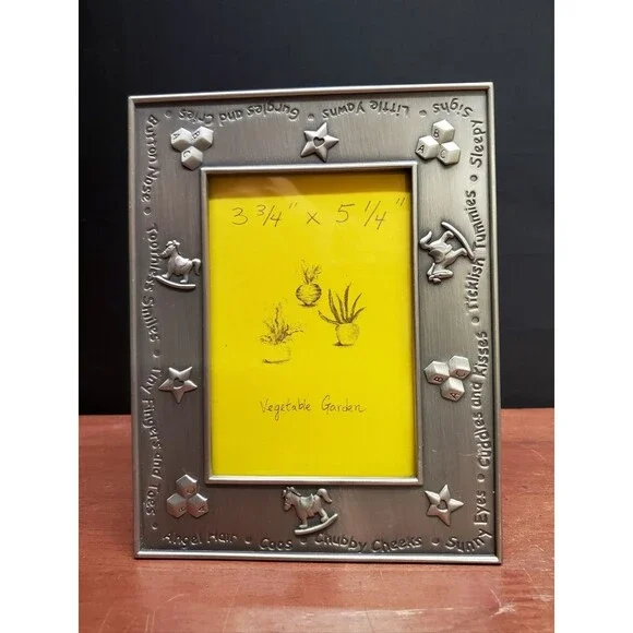 Vintage Baby Themed Picture Frame in Brushed Metal Finish Embossed Baby's Room
