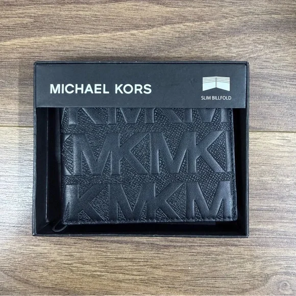 MICHAEL KORS Signature Logo Men’s Andy Black Slim Billfold Wallet NWT