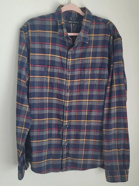 J.Crew Mercantile Men's Blue Plaid Flannel Button Down Shirt XL Gropcore