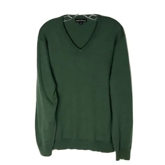 J. Crew‎ Mercantile Men's Green V Neck Lightweight Sweater  Size XL