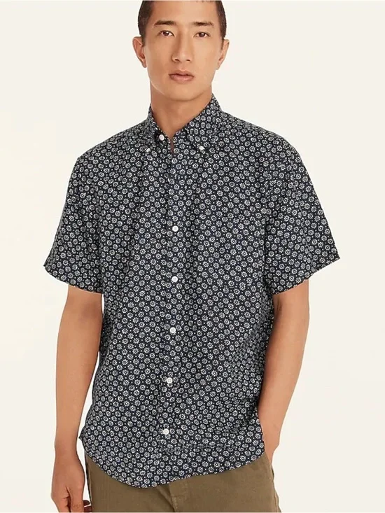 J. Crew Men's 100% Linen Button Down Shirt Blue Floral Slim Fit Size Large