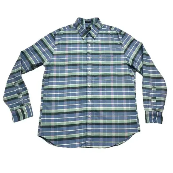 J. Crew Mens Large Classic Flex Oxford Long Sleeve Pocket Blue Plaid Shirt