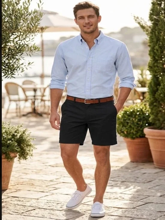 J. Crew Men's Black Flat-Front Chino Shorts