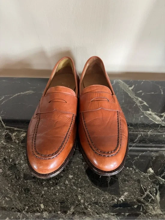 J.Crew Men’s 12 Cognac Brown Leather Penny Loafers Classic Dress Shoes