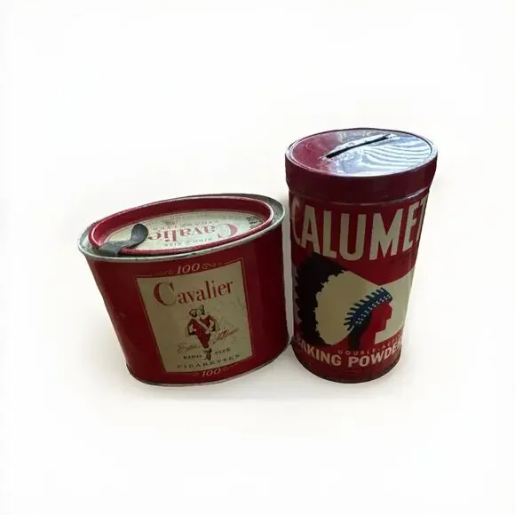 Vintage 1950’s CALUMET Baking Powder Tin And Cavalier Cigarettes Tin 100 Count