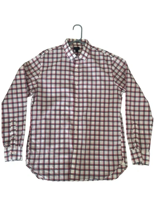 J.Crew Ludlow Men's Plaid Dress Shirt 120s 2-Ply Cotton L Red White Blue