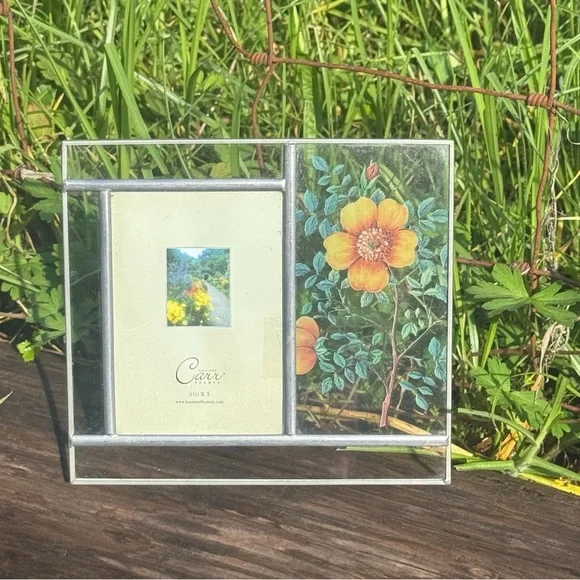 VTG CARR Stained Glass Pressed Flowers Picture Frame Country Garden 3.5x5”