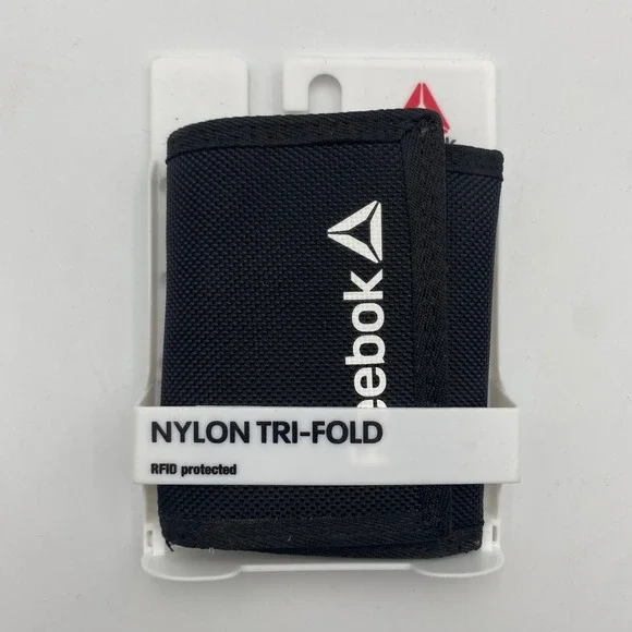 Reebok Mens Nylon Trifold Wallet Black RFID Protected New