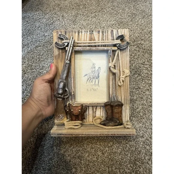 Large Western Cowboy Shooter 3.5X5 Wooden Picture Photo Frame Wall‎ Decor Gift