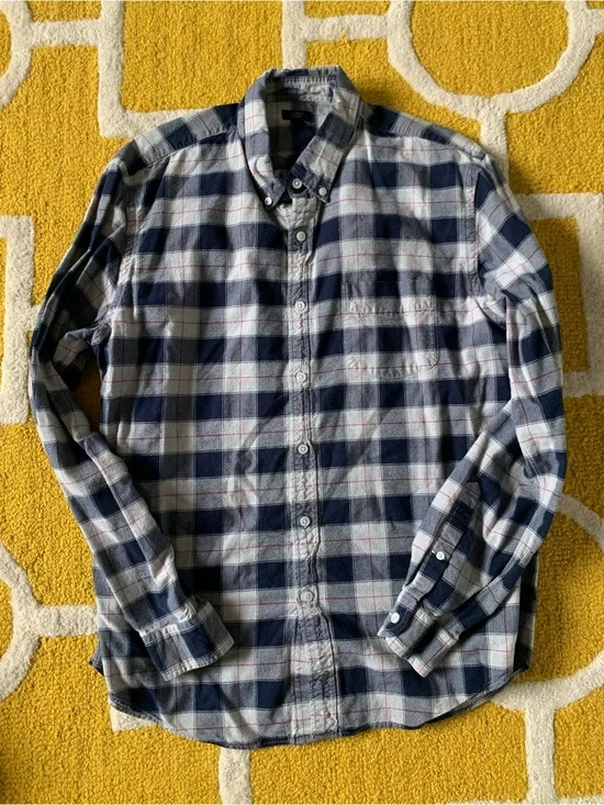 J. Crew Navy and Gray Plaid Button-Down Shirt