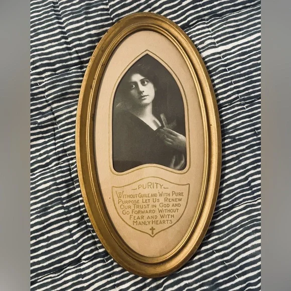 Rare Gold Oval Framed Vintage lithographic religious portrait “purity”