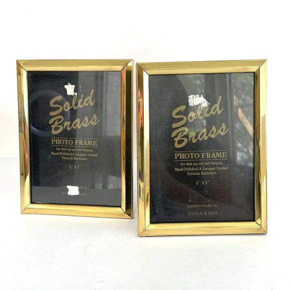 Vintage 90s Brass Frames Set of 2 Solid Brass 5x7 Photo Frames Gold Beveled