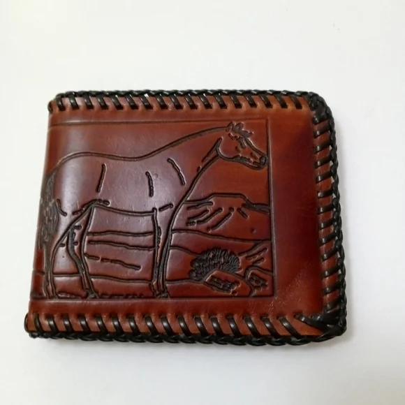 NOS Vintage Western Handtooled & Handcrafted Leather Wallet