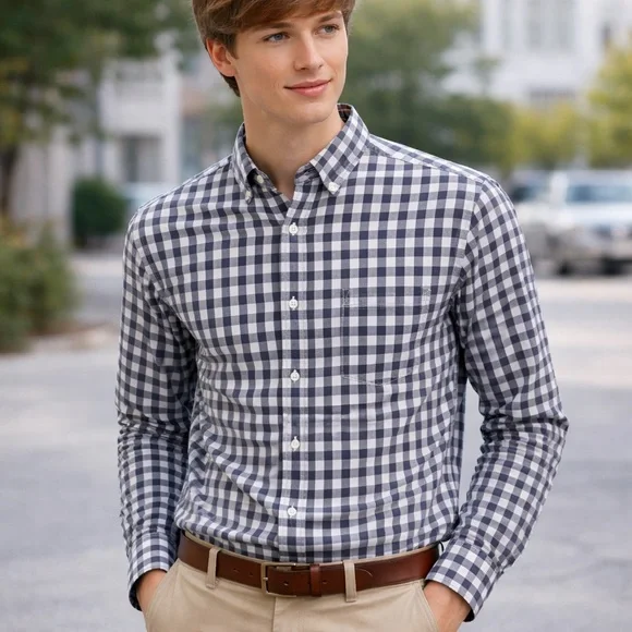 J. Crew Navy and White Long Sleeve Dress Shirt Checkered Gingham Button Shirt