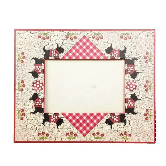 Mary Engelbreit Scottie Dogs and Cherries Gingham‎ Picture Frame Michel Vintage