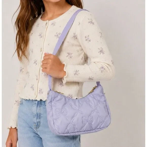 LoveShackFancy x Yoobi Lavender Quilted Bow Shoulder Bag NWT Kids