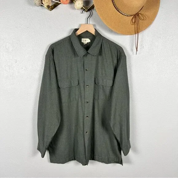 J.Crew Oarsman VTG Men L Y2K Grunge Gingham Flannel Button Down Shirt Green/Blue