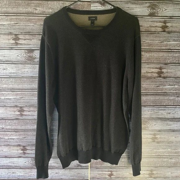 J. Crew Men's Long-Sleeved‎ Pullover Sweater Size L Black Charcoal Cotton