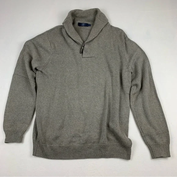J. Crew Sweater Men's Large Taupe Toggle‎ Closure Long Sleeve Cotton Preppy