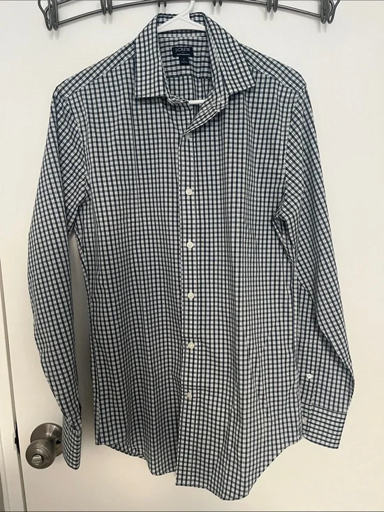 J. Crew Men's Navy and White Gingham Dress Shirt
