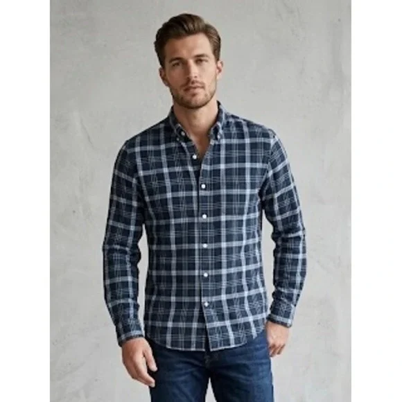 J.Crew Mens Oxford Slim Fit Plaid Button‎ Down Shirt Navy Blue Pink Medium