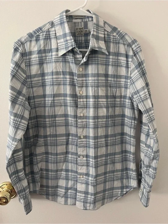 J.Crew Mens Broken-In Oxford Slim Untucked Shirt Light Blue Plaid BG424 Size M