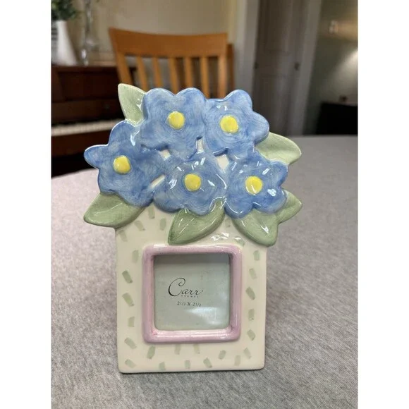 Burnes Boston Floral Ceramic Photo Frame Blue Flower Cottagecore Shabby Chic