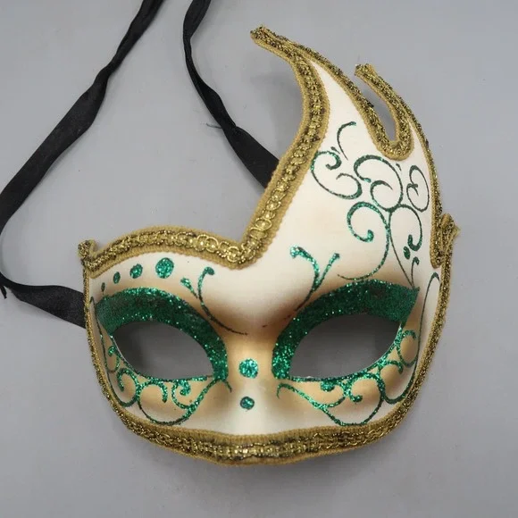 Venezia Hand Painted Mask Italy Halloween Masquerade Gold Green Paper Mache