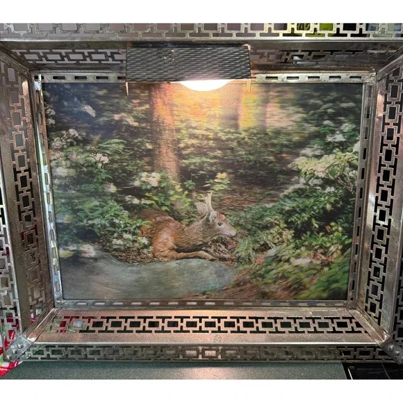 Lenticular 60s  Lighted Deer Picture Frame Ornate Metal Fretwork Woodland‎ 19x15