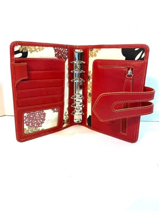 FRANKLIN COVEY Red Leather Compact 6 Ring Binder Magnet Flap Closure