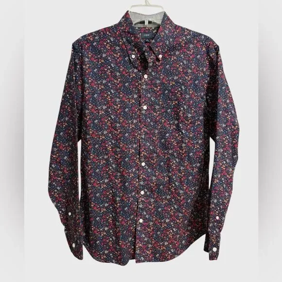 J. Crew Men's Slim Fit Floral Button-Down Shirt Size M Navy Multicolor Preppy
