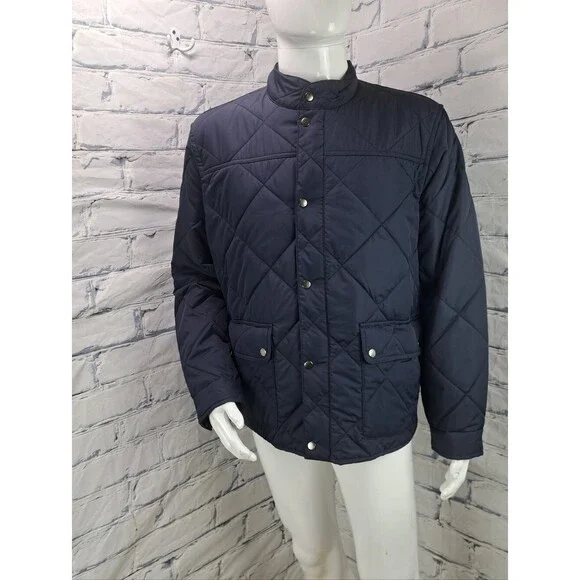 J. Crew Men's Quilted Jacket Coat Outerwear Navy Lined Filled Large