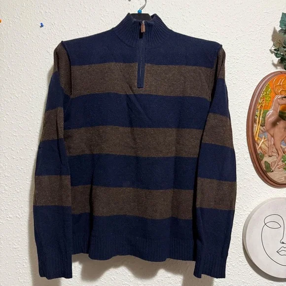 Vintage J. crew men's XL lambswool‎ Striped Quarter-Zip Sweater Pullover Knit