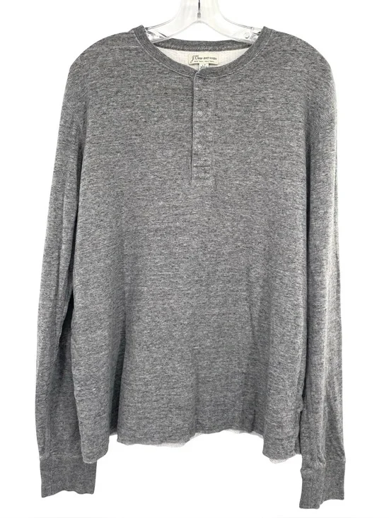 J. Crew Knit Goods Men’s Henley Sweatshirt Heather Gray Terry Cotton Large Tall