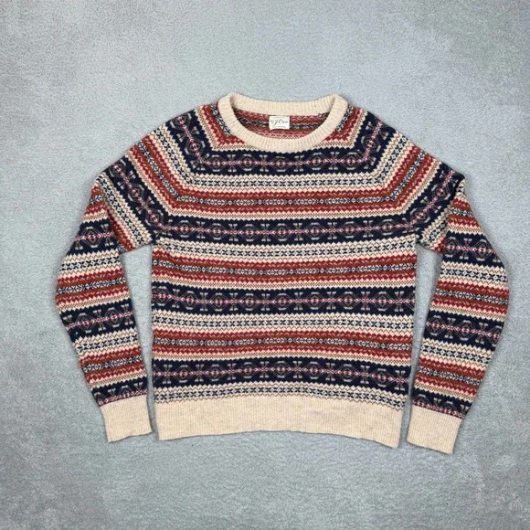 J. Crew Mens 100% Lambswool Fair Isle Crewneck Sweater‎ Multicolor Knit Large