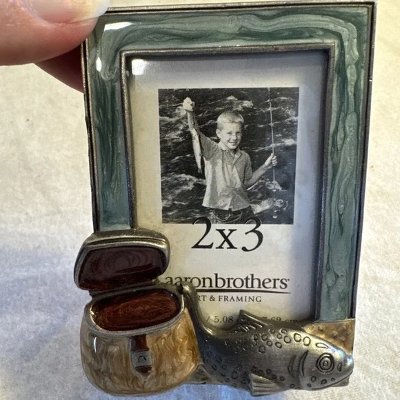 Fishing Themed Enamel On Metal Picture Photo Frame 2x3