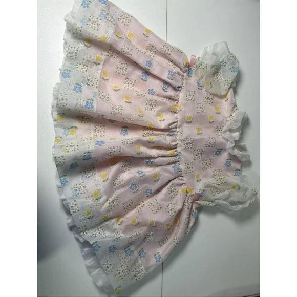 Vintage Just Adorable 24 Months Pink Floral Dress Puff Sleeve Ruffle