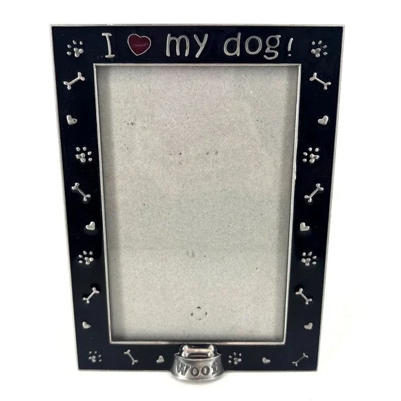 Vintage Y2K Metal I Love My Dog Picture Frame 3.5