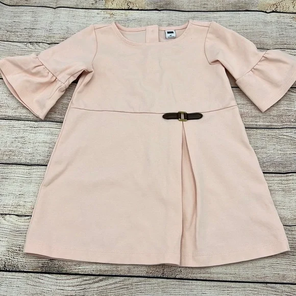 Janie and Jack Pink Bell Sleeved Dress with Leather Detail Sz 2T