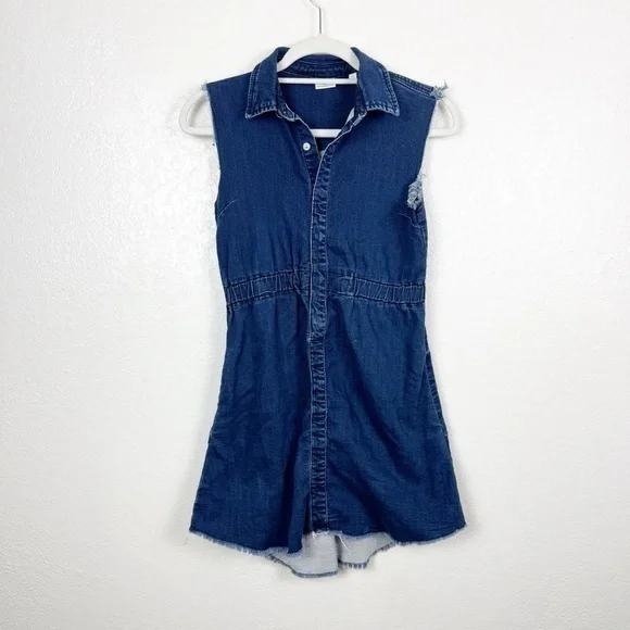 Ag Adriano Goldschmied Kids Blue Denim Sleeveless Polo Collar Dress Size Large