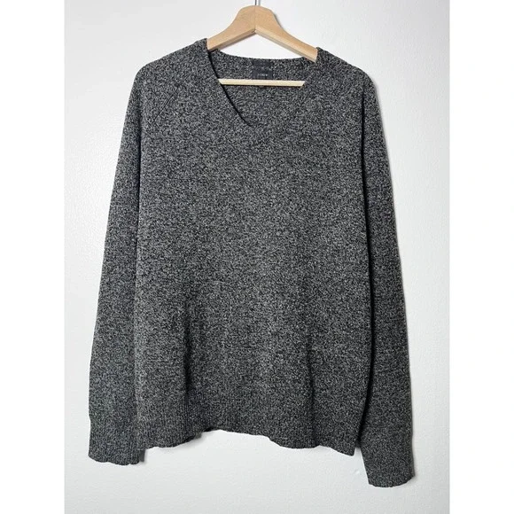 J. Crew Men's Lambswool V-Neck Slim Fit Sweater Gray Pullover Knit size large