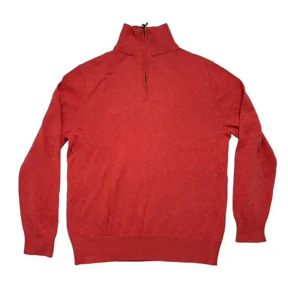 J.CREW Cotton Half Zip Sweater in Coral Orange Size Medium Men #BF091 Denim Blue