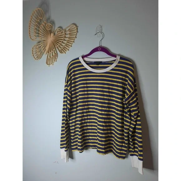 J. Crew Re-Imagined Striped Long Sleeve T-Shirt Blue Yellow Cotton Mens Medium