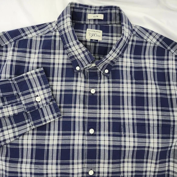 J. Crew Blue Plaid Button Down Shirt Mens‎ XL Cotton Slim Fit Classic Preppy