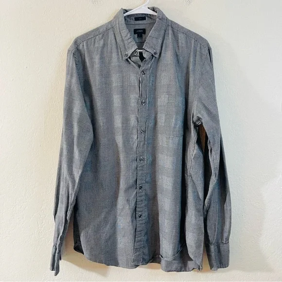 J. Crew Slim Fit Plaid Long Sleeve Button Down Shirt Large Black/White Pocket