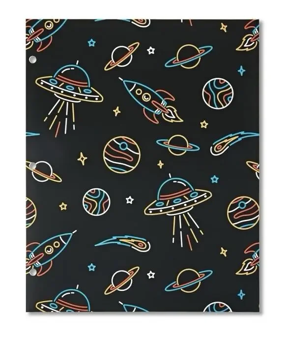 33 Pack Pen+Gear 2-Pocket Paper Folder Neon Space Black 3-Hole School Supply Lot